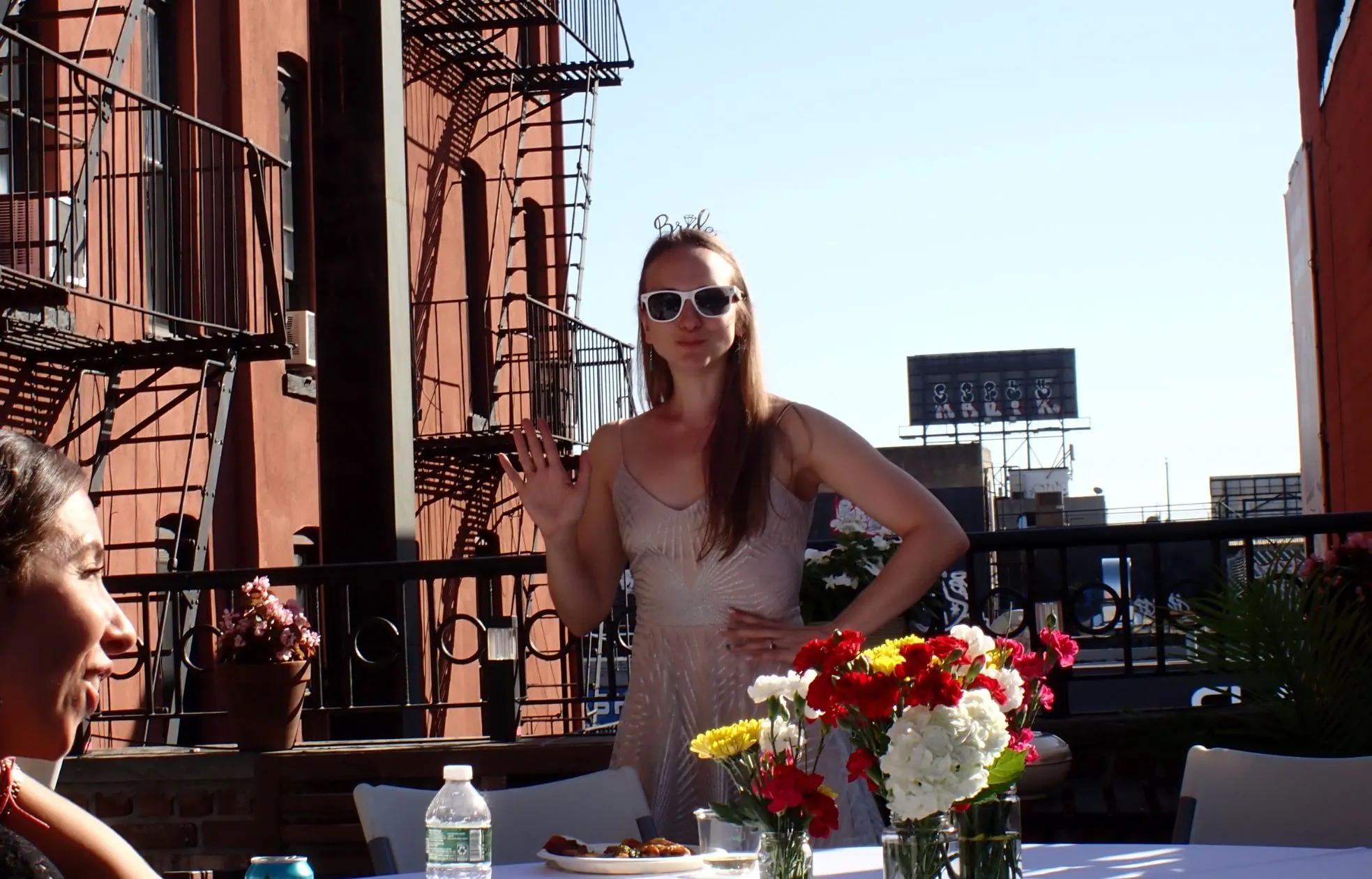 Guest with a view of the Manhattan skyline on the terrace