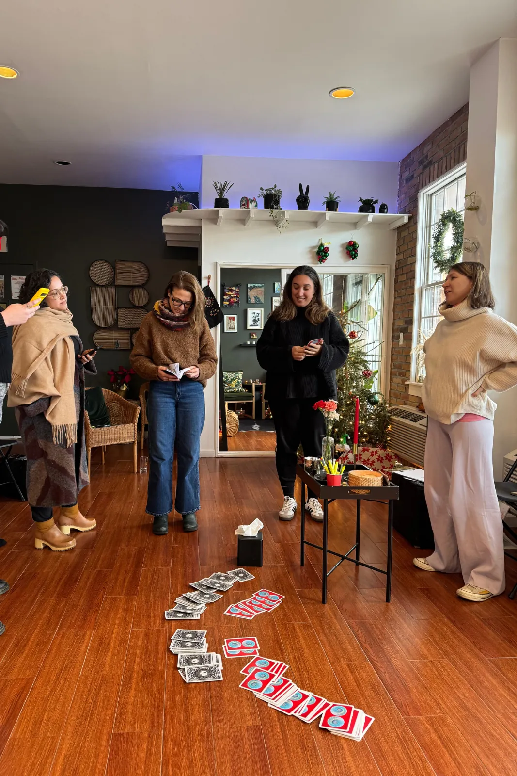 Energy and mindset workshop with cards laid out on the floor