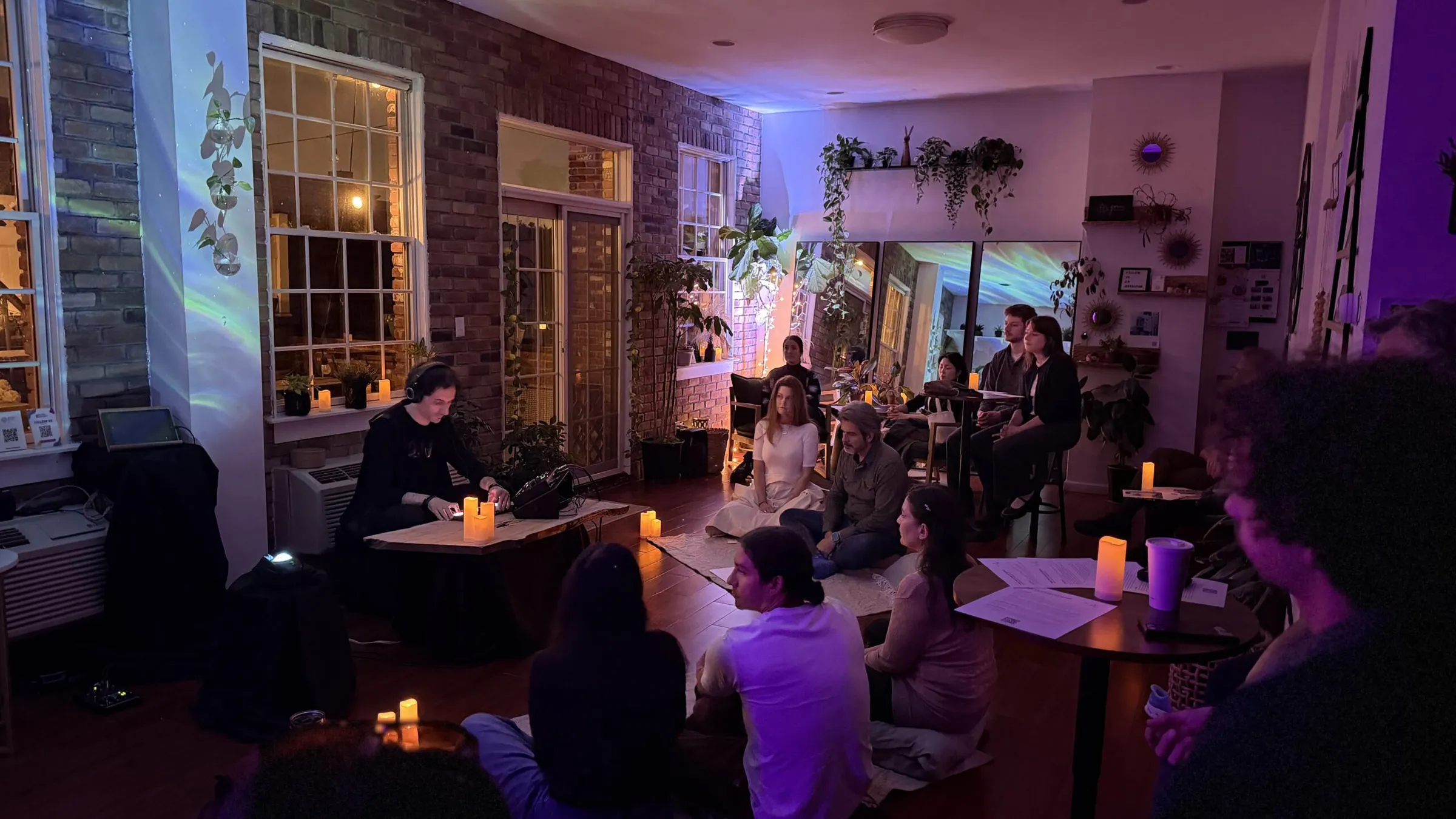 Evening gathering in the softly lit event space